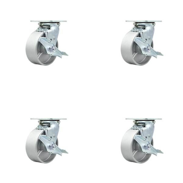 5 Inch Semi Steel Swivel Caster Set with Roller Bearings and Brakes SCC